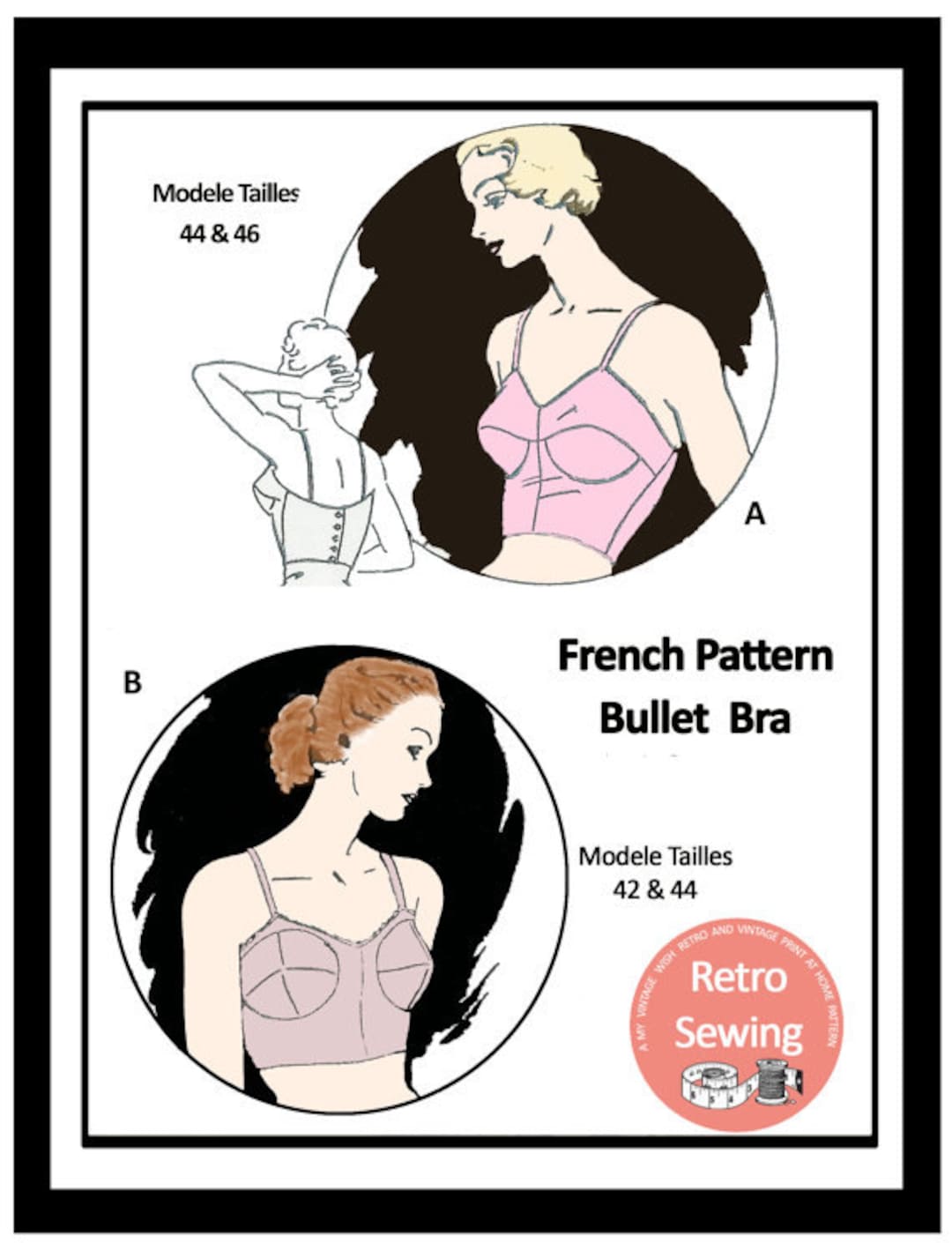 1950s Bra in 2 Sizes Bust 36 and 38 Ins. Paper Sewing Pattern