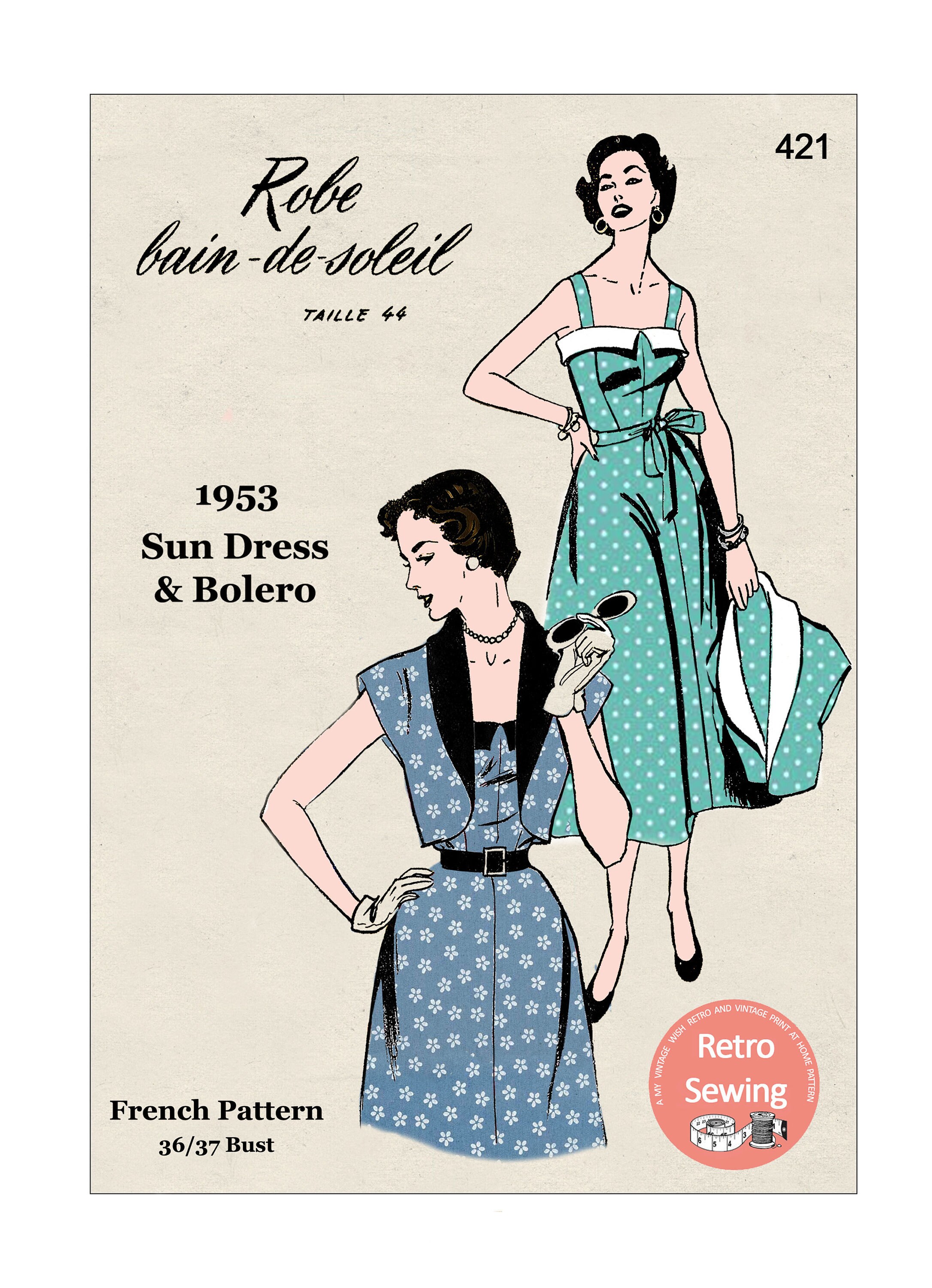 1950 S Rockabilly Style Sun Dress And Bolero Pdf French Etsy