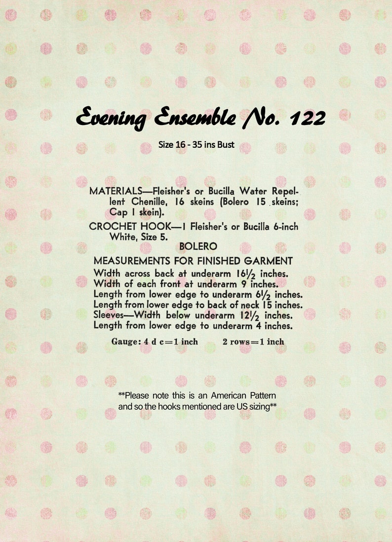 1940s Crochet Bolero et Juliette Cap PDF Pattern Buste 35 image 2