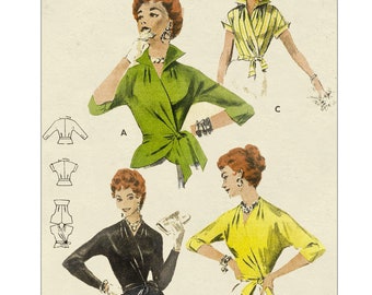 1950s Surplus Wrap Around Blouse Bust 36 PDF Patron de couture