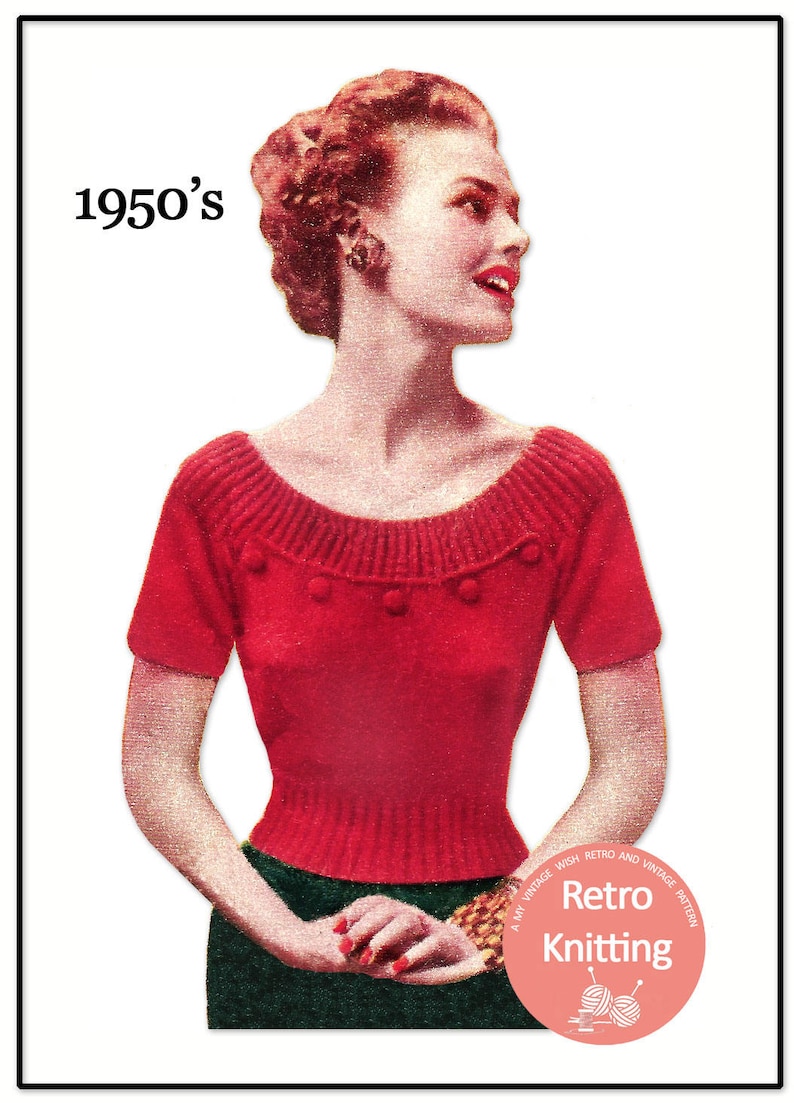 1950's Pin up Rockabilly Style Yoked Blouse PDF Knitting - Etsy UK