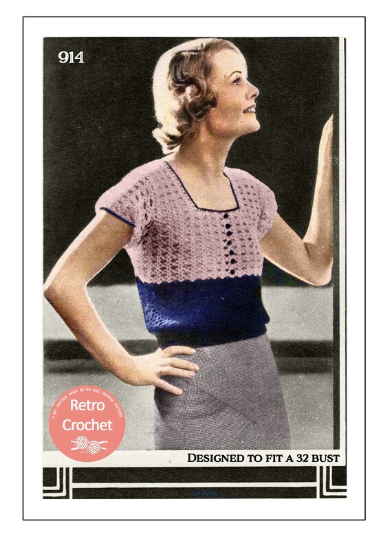 1930s Lacy Crocheted and Knitted Jumper Bust 32 PDF Pattern