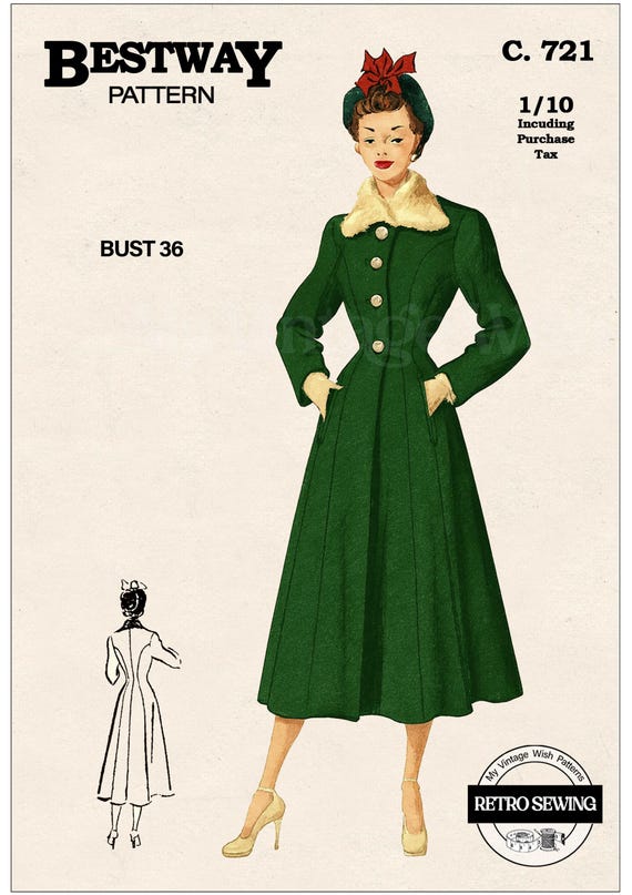 1940s Princess Coat Sewing Pattern: Vintage Winter Tailored Style (PDF Pattern)
