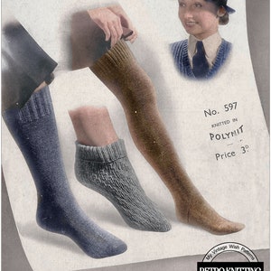 1940&#39;s Wartime Women&#39;s Service Stockings and Socks PDF Knitting Pattern