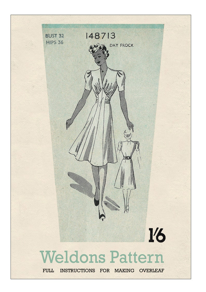 1940's Wartime Belted Tea Dress PDF Sewing Pattern Instant download image 3