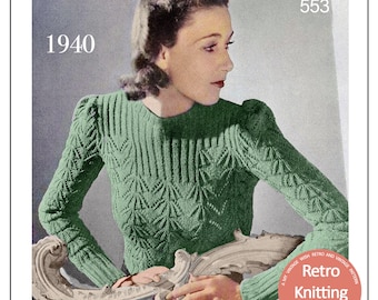 1940s Pretty Lace stitch Jumper PDF Knitting Pattern Bust 32-34