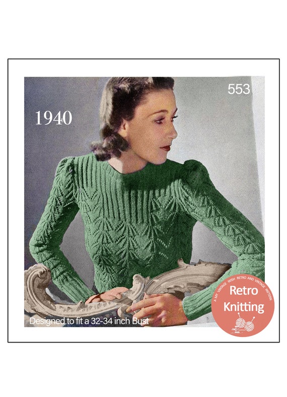1940s Pretty Lace Stitch Jumper PDF Knitting Pattern Bust 32