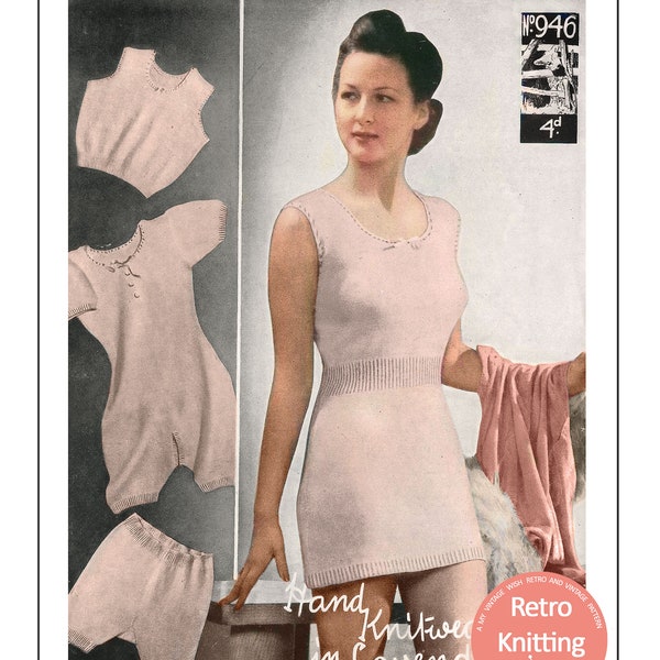 1940's Wartime Lady's Lingerie PDF Knitting Pattern Multi size