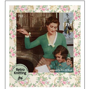 1930s Pretty V-Neck Jumper PDF Knitting Pattern Bust 32