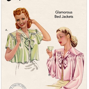 1940s Vintage Sewing Pattern - Bed Jacket – Bust 34&quot; (96.5cm) PDF Instant Download – Print at Home