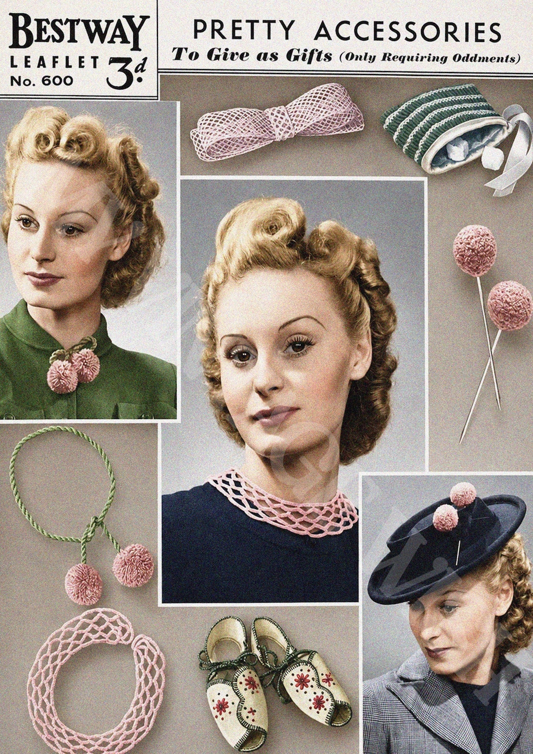 1940s Make Do and Mend Accessories PDF Pattern, Crochet Collars