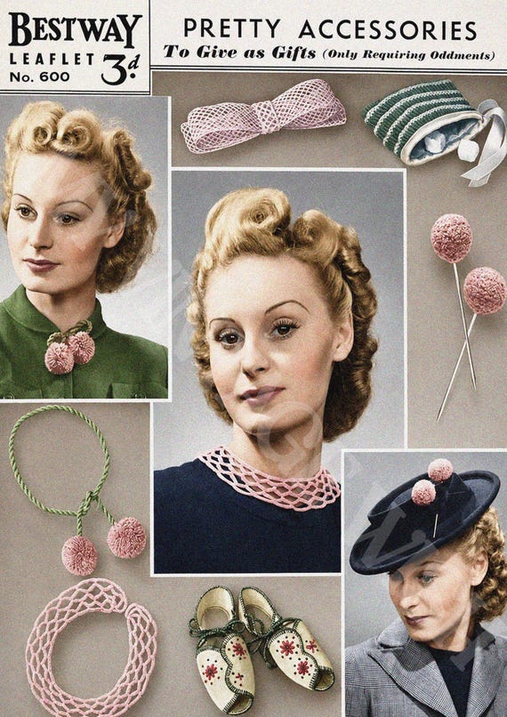 1940s Make Do and Mend Accessories PDF Pattern, Crochet Collars