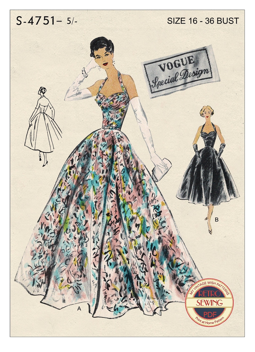 1950s Halter Evening Dress PDF Print at Home Sewing Pattern Bust 36 - Etsy