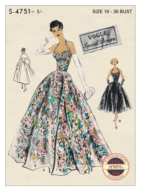 Vintage Sewing Pattern 1950s Evening Gown in Any Size - PLUS Size Included  | eBay