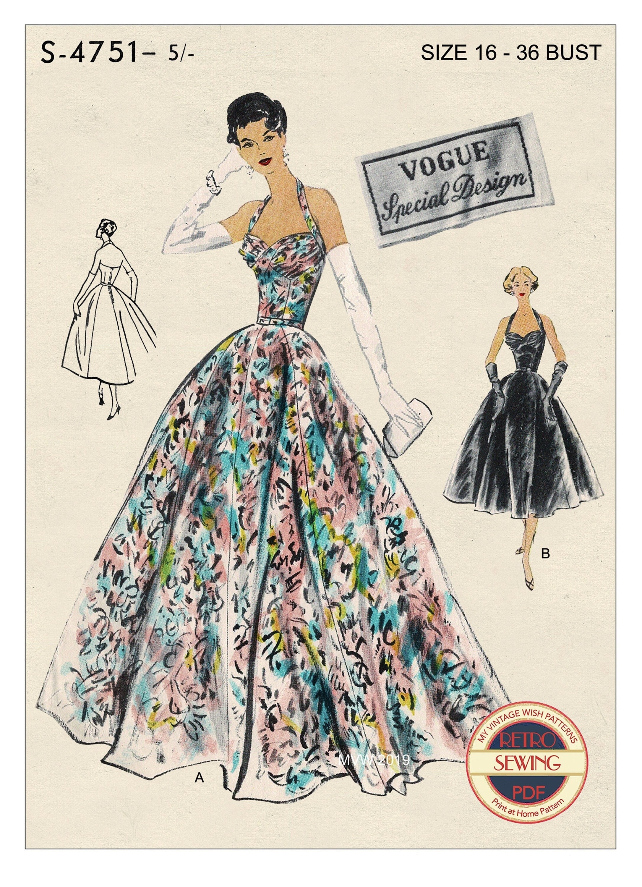 PDF 1950's Sewing Pattern: Marilyn Monroe Halter Neck Dress, Ball, Evening  Gown Bust 34/ 86.4cm Instantly Print at Home -  Canada