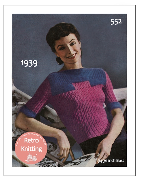 1930's Cable Sweater with Angora Yoke PDF Knitting Pattern | Etsy