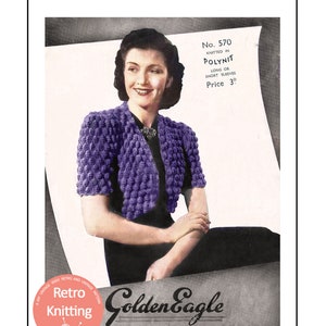 1940s Long or Short Sleeve Evening Bolero PDF Knitting Pattern Bust 34-36