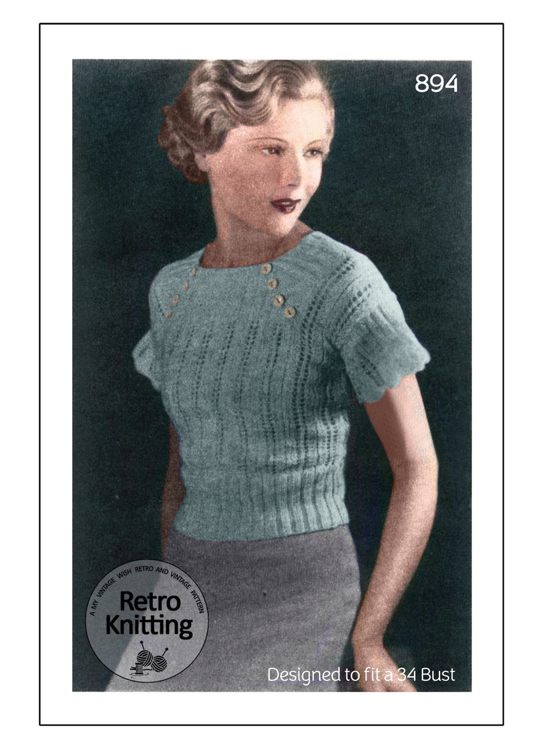 1930s Pretty Flared Sleeve Jumper PDF Knitting Pattern Bust 34 - Etsy