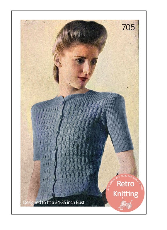 1940s Waffle Rib Blouse PDF Knitting Pattern Bust 34-35 - Etsy