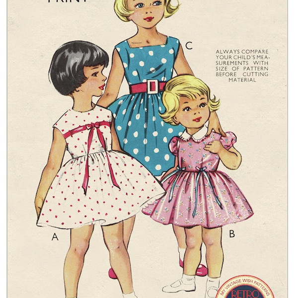 1950s Childs Dress Age 6 - 24 inch Chest PDF Sewing Pattern