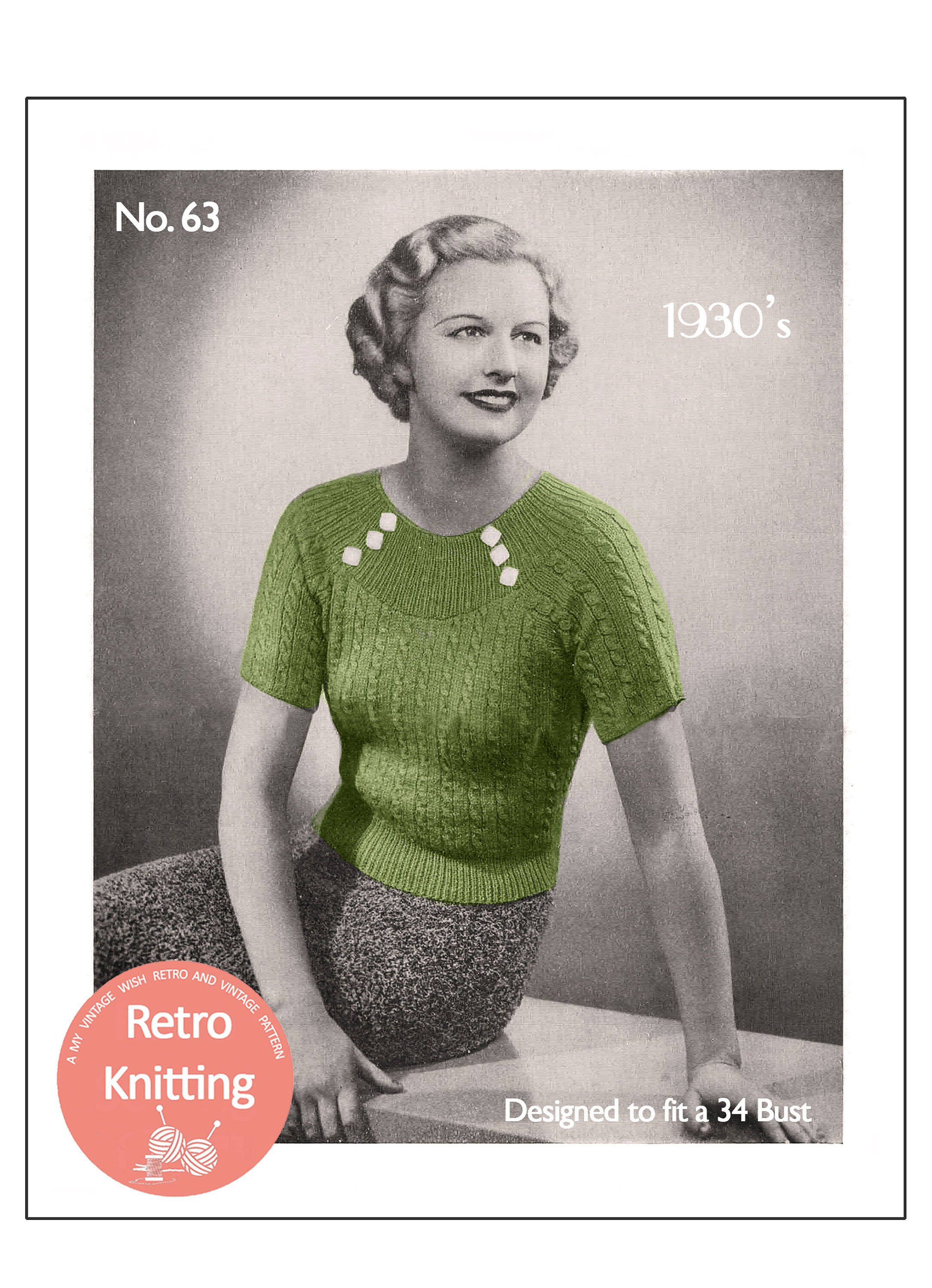 1930's Stylish Cable Jumper with Yoke Jumper PDF Knitting | Etsy