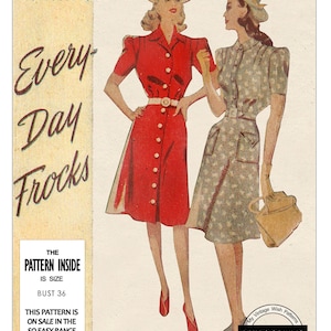 1940s Wartime Shirt Dress Pattern 3 Sizes available