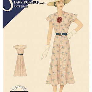 1930s Softly Draped Afternoon Dress PDF Print at Home Pattern Bust 34
