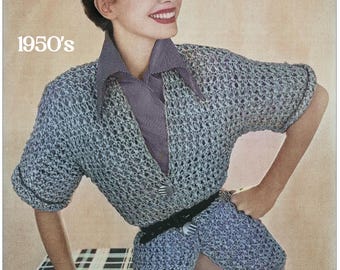 1950's Crochet Summer Jacket Pattern Bust 34-36 PDF Download