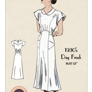 Vestido de té casual de la década de 1930 con bolsillos PDF Patrón de costura Busto 32 imagen 3