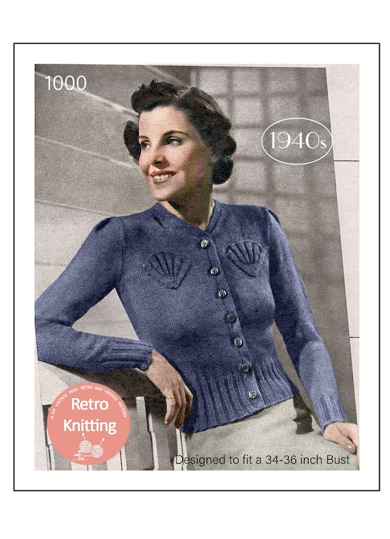 1940s Smart Cardigan PDF Knitting Pattern Bust 34-36