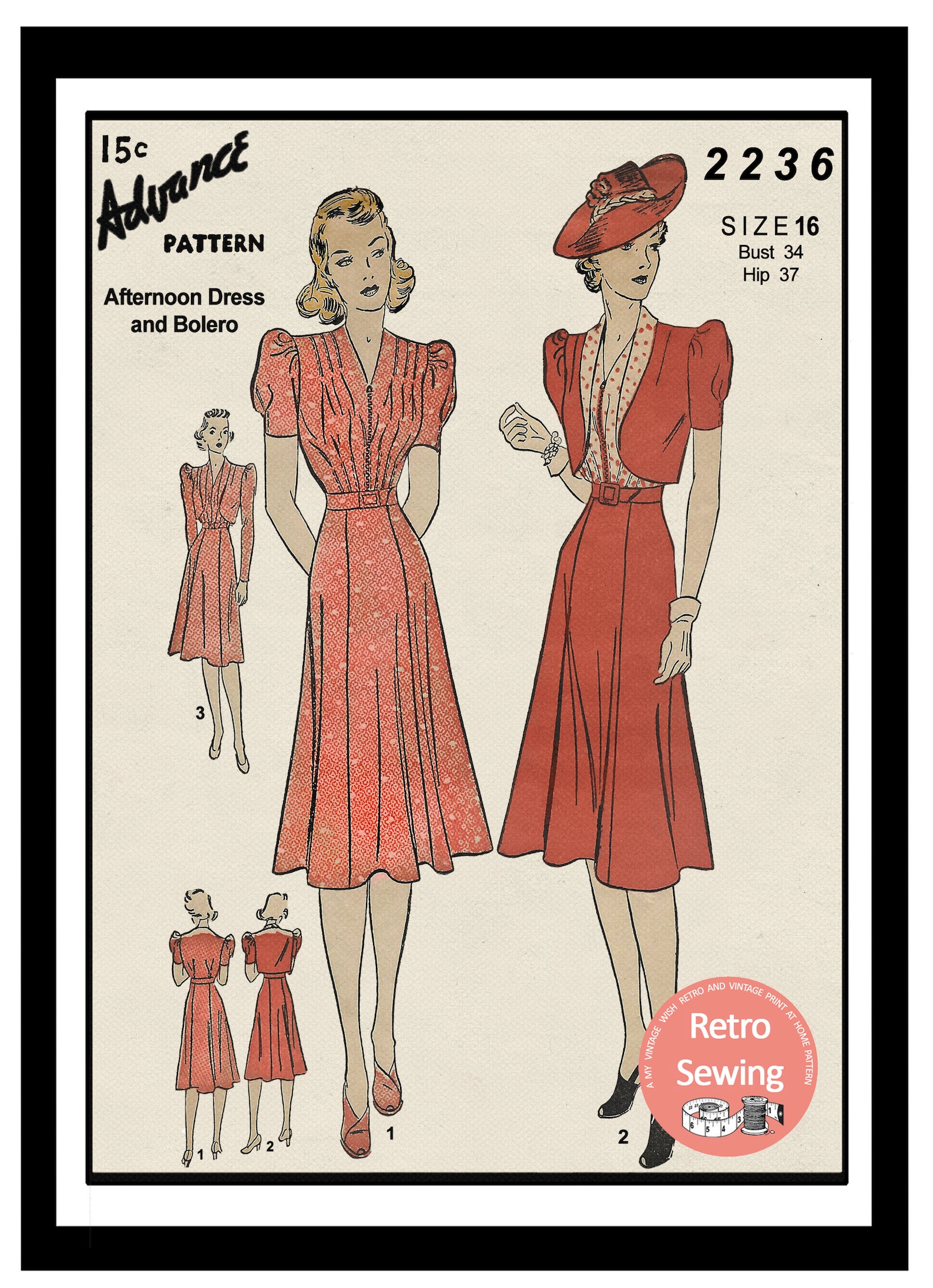 1930s Tea Frock and Bolero PDF Print at Home Sewing Pattern - Etsy