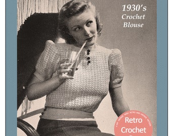 1930's Pretty Puff Sleeve Crochet Blouse PDF Pattern