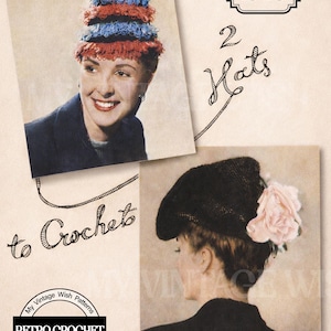 1940s Crochet Hats Pattern PDF | Vintage Oversized Beret & Fez | WWII Style | Instant Download