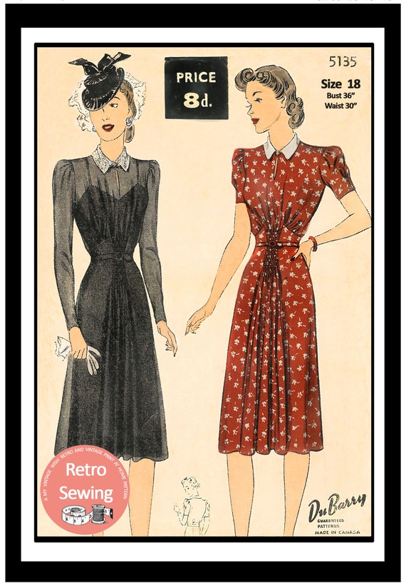1940s Tea and Cocktail Dress Ready Printed Pattern Bust 36 Etsy