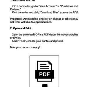 May include: A black and white illustration of a PDF document with an arrow pointing down. The text "PDF" is written on the document. The illustration shows how to download and print a PDF file.
