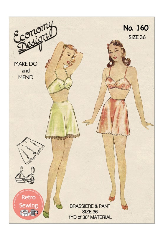 1940's Make Do and Mend Bra and Panties Ready Printed Sewing Pattern