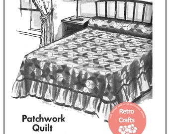 Instructions and Template for Patchwork Quilt - PDF Pattern - PDF Instant Download