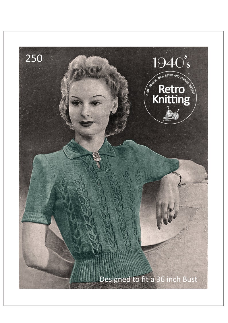 1940's Pretty Ladies Polo Style Sweater PDF Knitting - Etsy UK