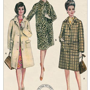 1960s Simple Classic Coat PDF Print at Home Sewing Pattern Bust 34