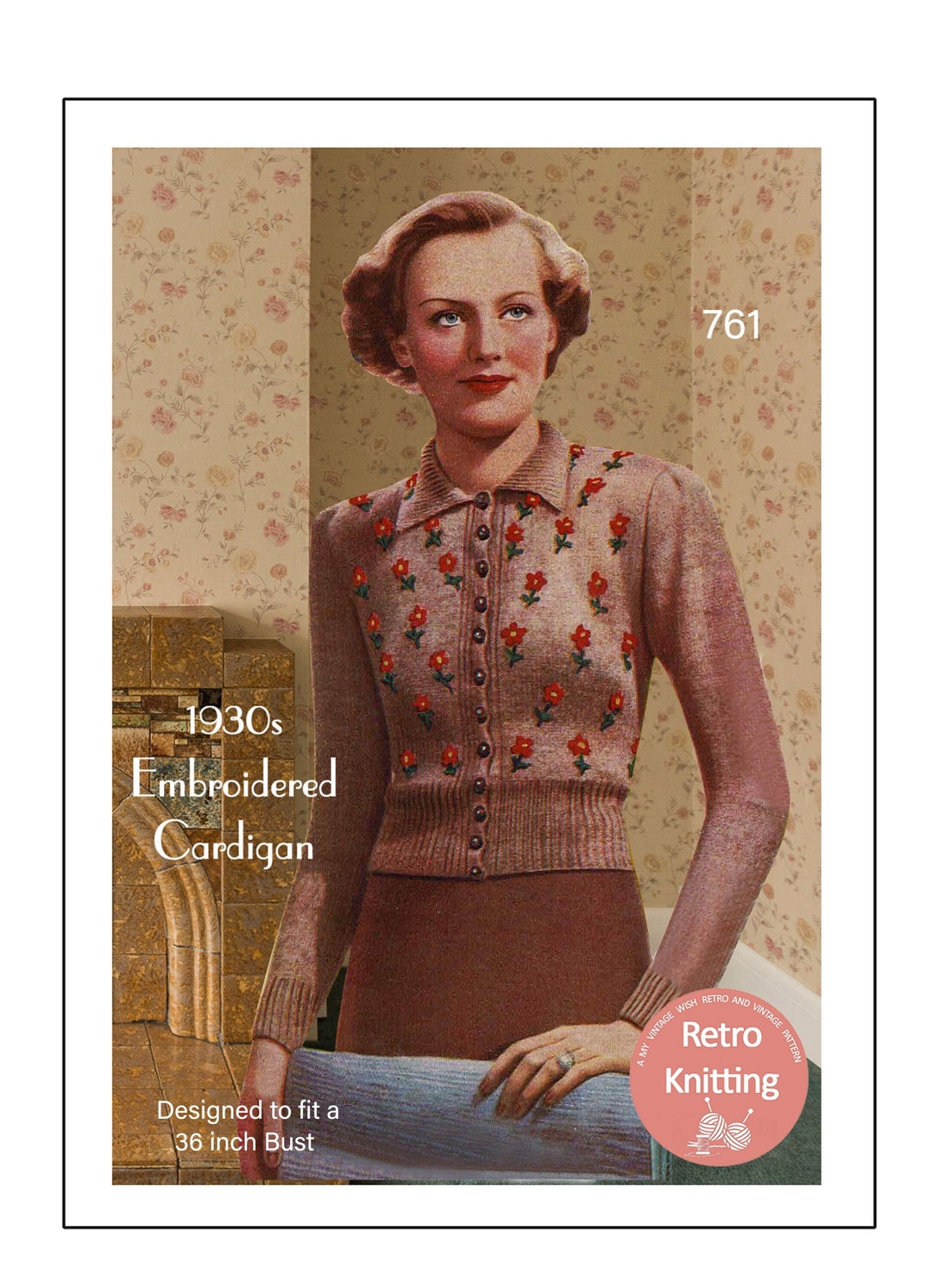 1930s Knitting Pattern for an Embroidered Cardigan Bust 36 - Etsy
