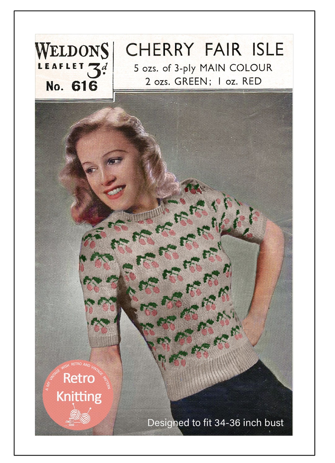 1940s Cherry Fair Isle Jumper PDF Knitting Pattern - Etsy