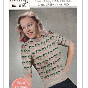1940s Cherry Fair Isle Jumper PDF Knitting Pattern