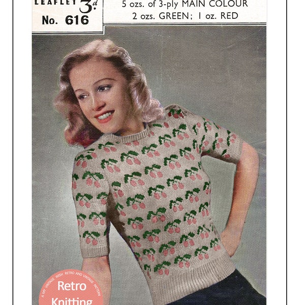 1940s Cherry Fair Isle Jumper PDF Knitting Pattern