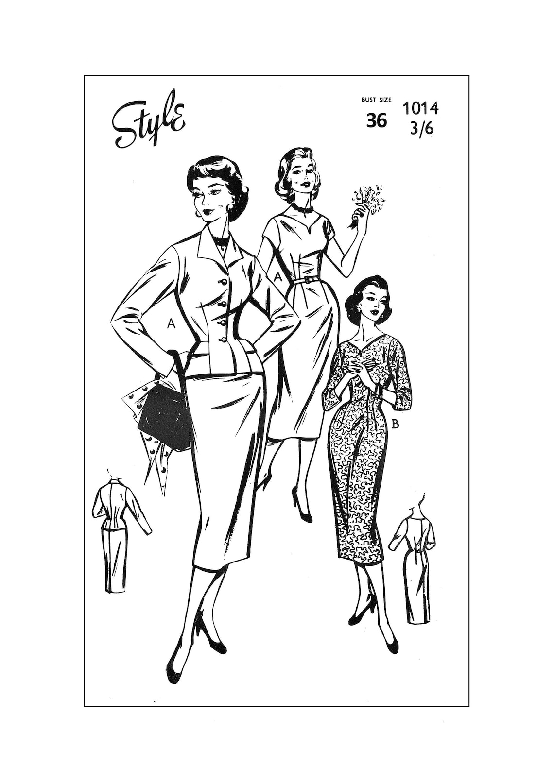 1950's Wiggle Dress and Jacket Bust 36 PDF Sewing Pattern Etsy UK