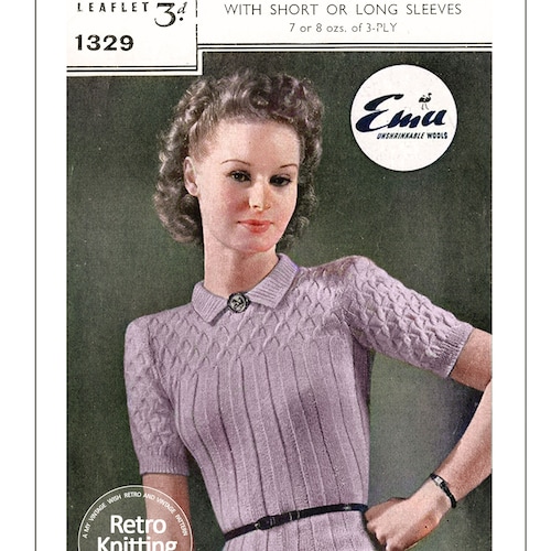 1940's Pretty Cabled Yoke Jumper PDF Knitting Pattern - Etsy