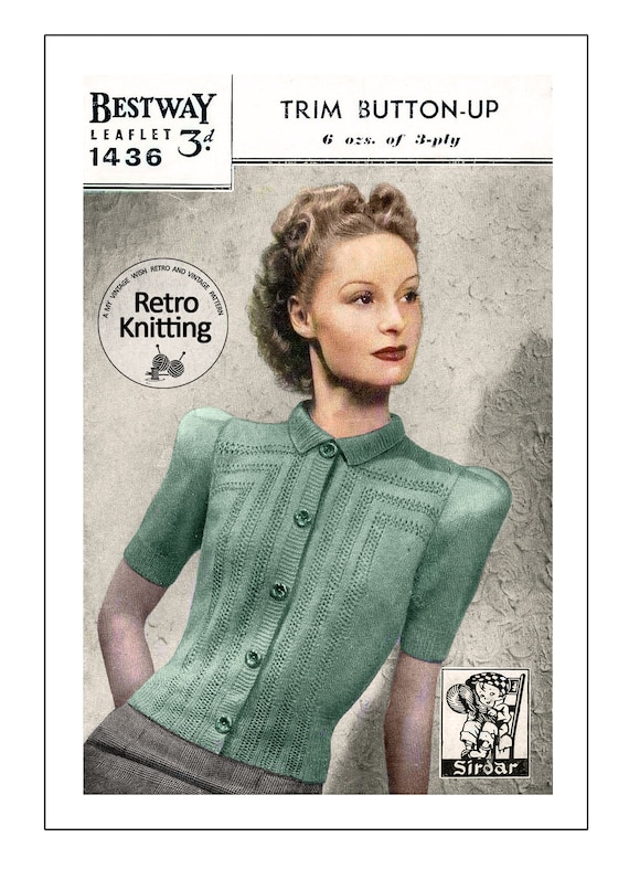 1940s Ladies Wartime Jumper-Cardigan PDF Knitting Pattern Bust | Etsy