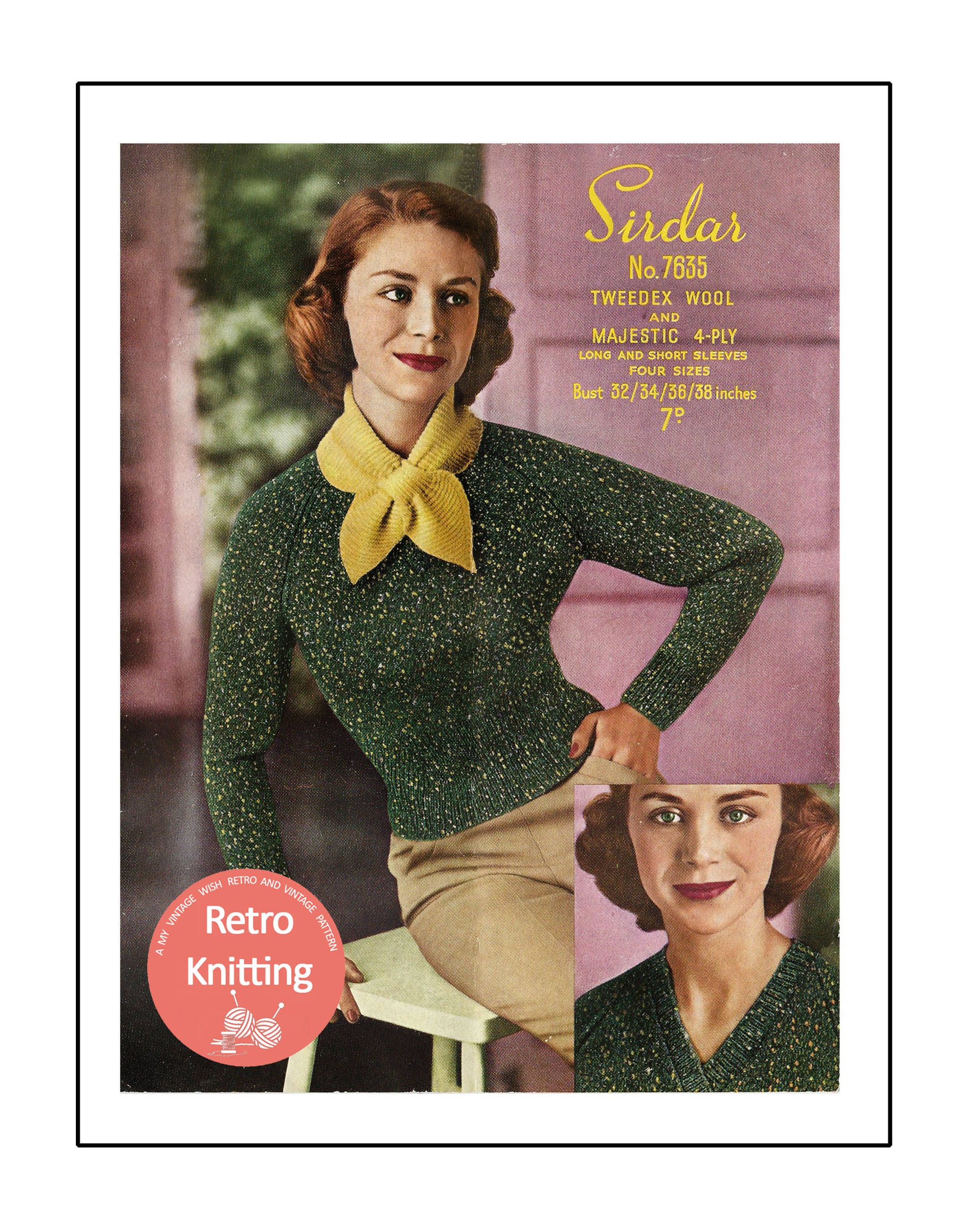 1950 V-neck Sweater and Marple Scarf 