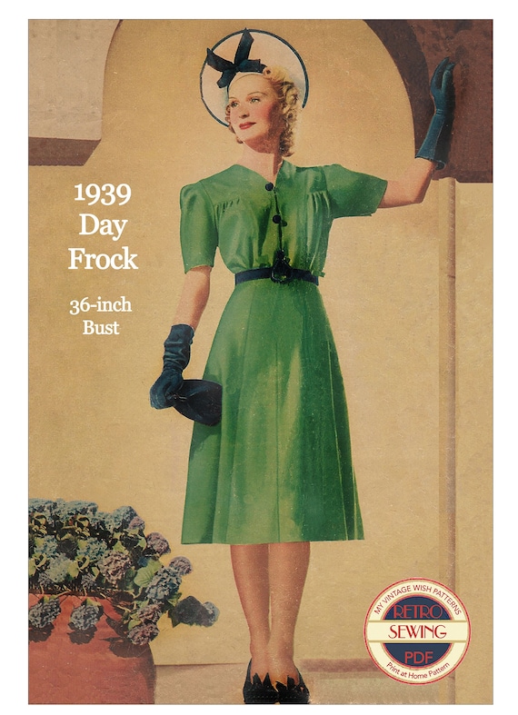 1930s short dress 1930s Button Front, Short Sleeve Dress PDF Print at Home Sewing Pattern