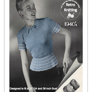 1940&#39;s Stylish Peplum Sweater Vintage Knitting Pattern - PDF Digital Download