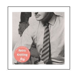 May include: A black and white photo of a man wearing a white button-down shirt with a striped tie. The photo is cropped at the shoulders and the man's face is partially visible. The image includes the text "A MY VINTAGE WISH RETRO AND VINTAGE PATTERN Retro Knitting".